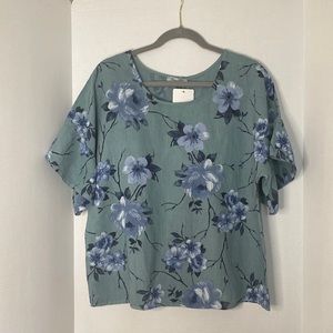 Elena Baldi 100 % Italian Linen Blouse Aqua Green Size M.